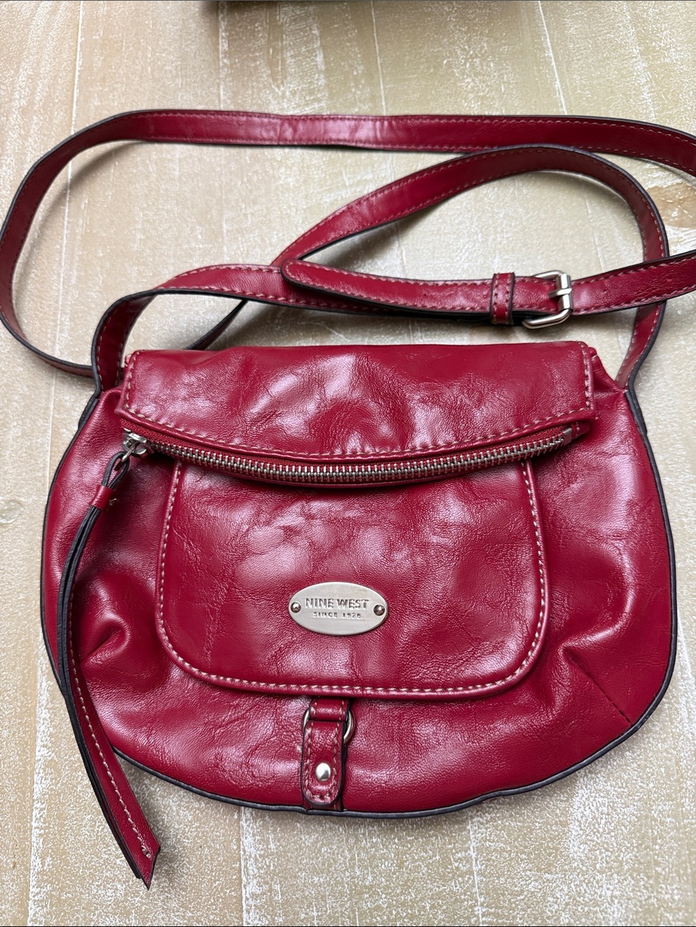 Nine West Red Leather Crossbody Saddle Bag
